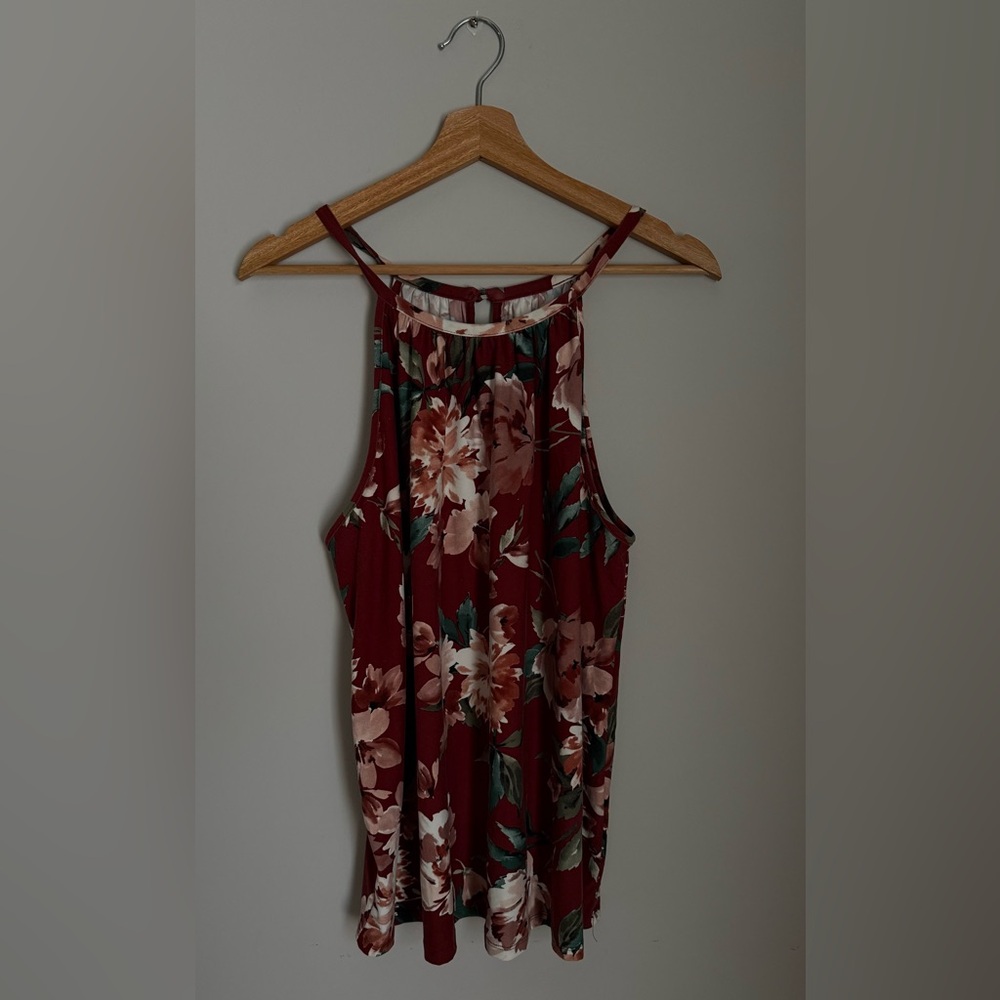 Papermoon Burgundy Floral Halter Tank Top XL